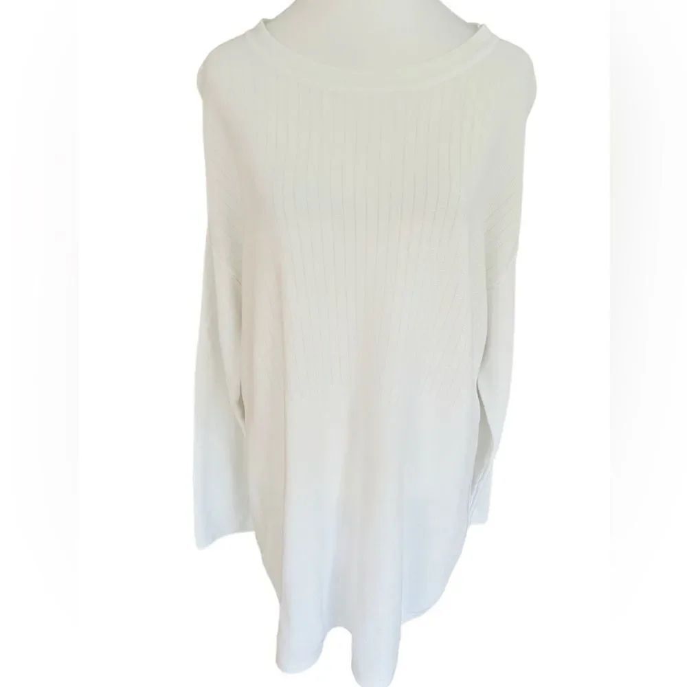TALBOTS white ribbed cotton/rayon crew neck, drop shoulder, rounded bottom sz XL
